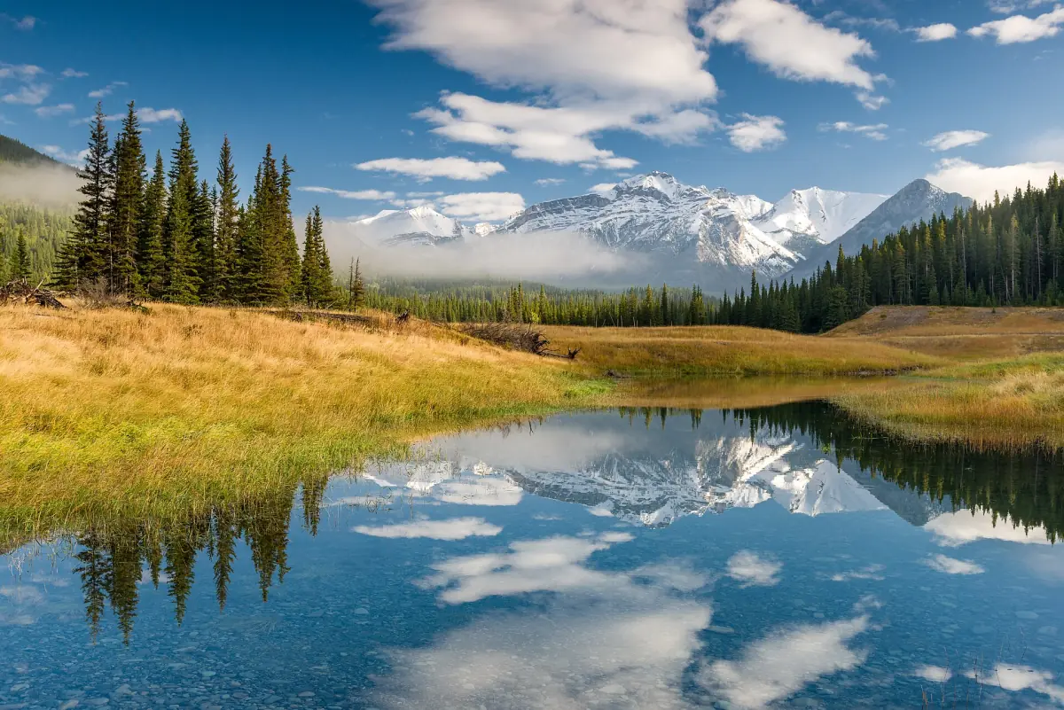 A calm morning lake in the Rockies of Banff National Park