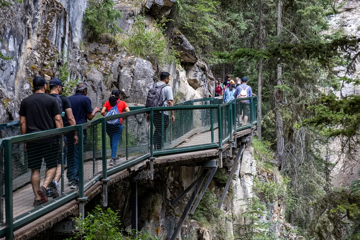 Der Steg an den Felswänden des Johnston Canyon