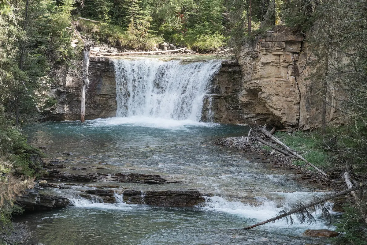A waterfall in Johnston Canyon