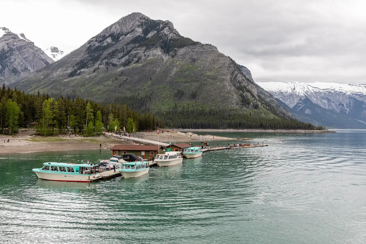 Tour boats at the dock on Lake Minnewanka